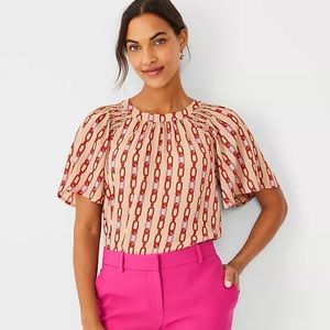 Ann Taylor Chain Print Blouse top size Large Petite
